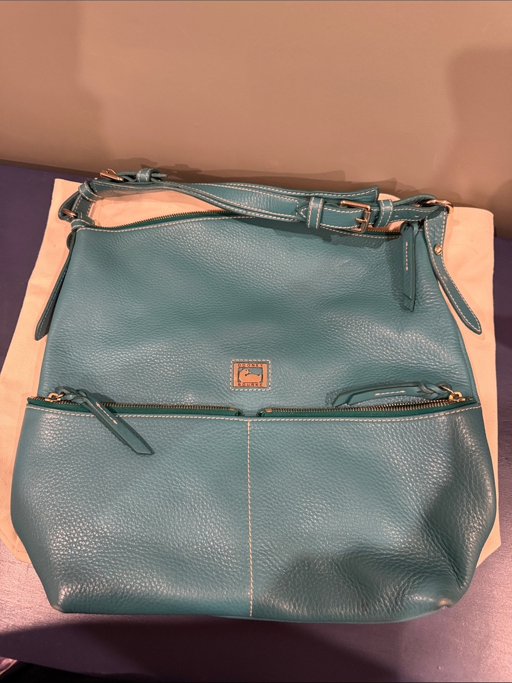Dooney & Bourke Teal Pebble Leather Hobo Shoulder Bag